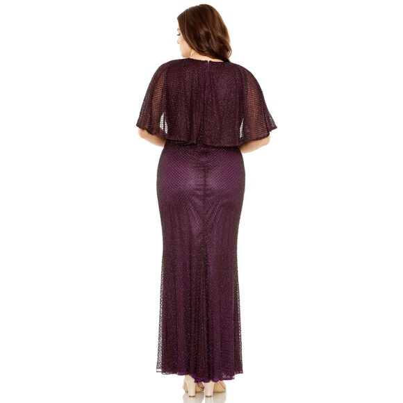 Mac Duggal NWT size 18W beaded formal gown with cape sleeves style 5948 Amethyst - Picture 3 of 6